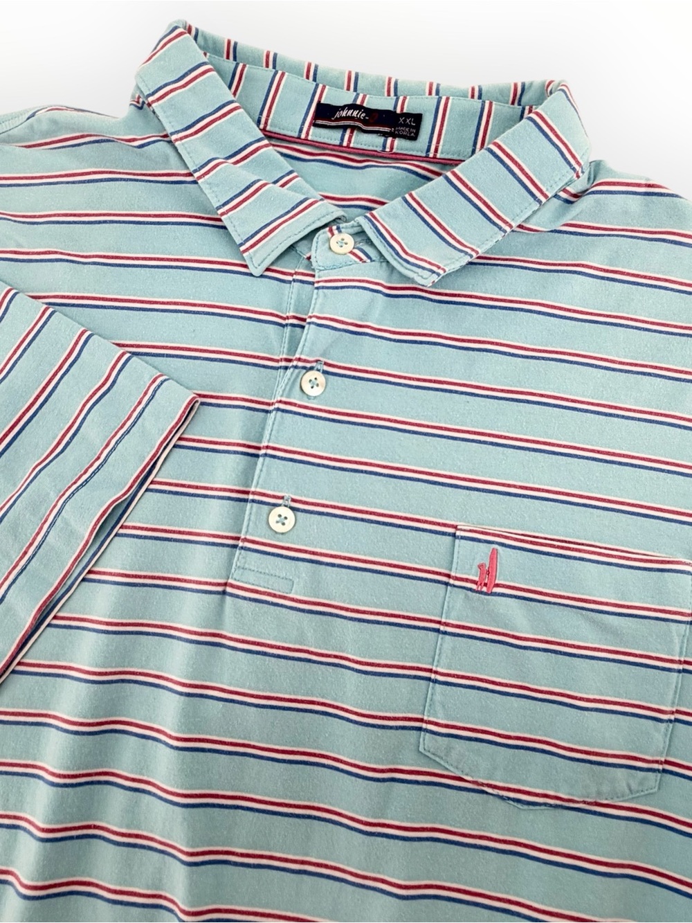 Johnnie-O Mens XXL Matthis Hangin Out 4-Button Golf Polo Barbados Blue Striped